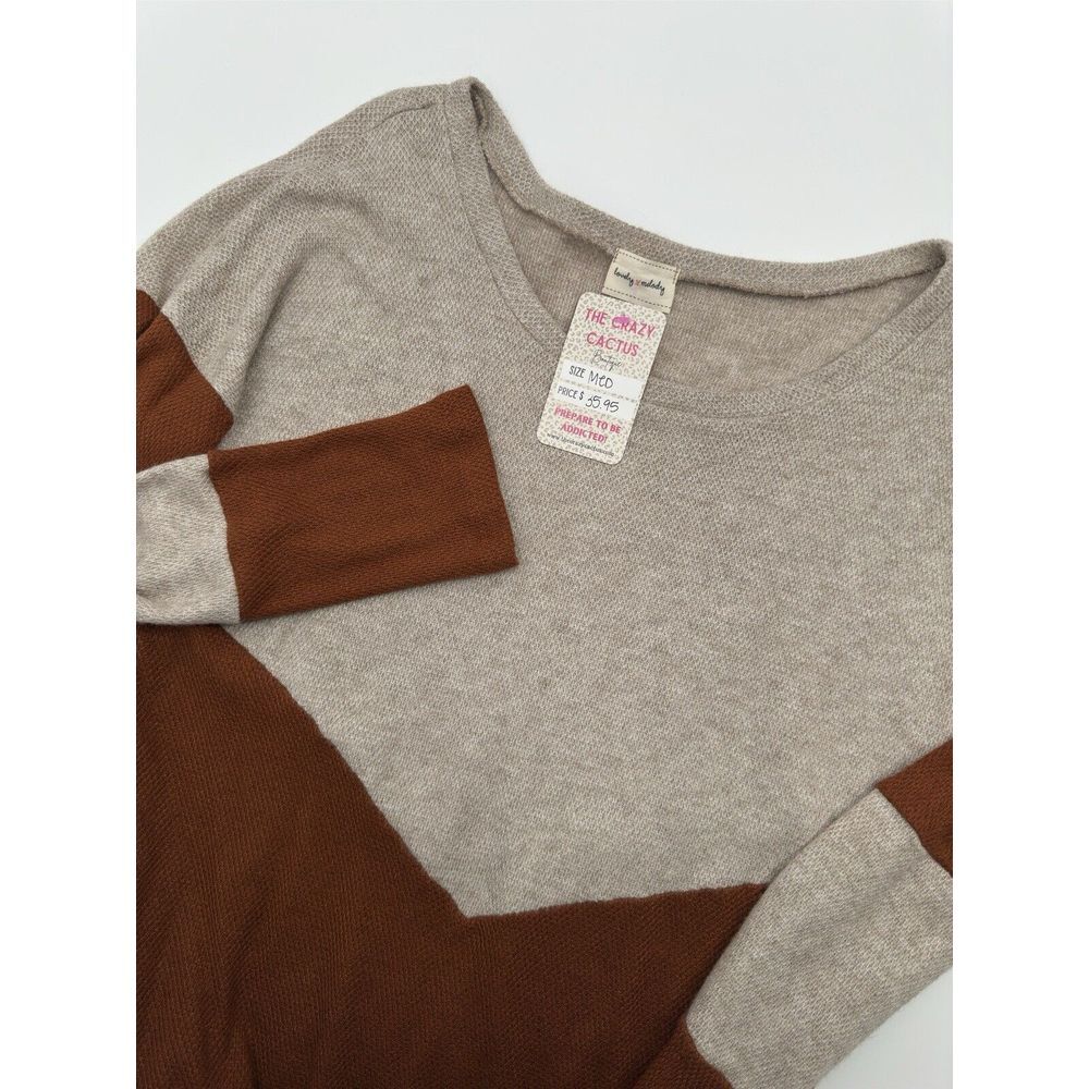 Lovely Melody Pumpkin Patch Block Sweater‎ Women's Size Medium Rust & Tan NEW